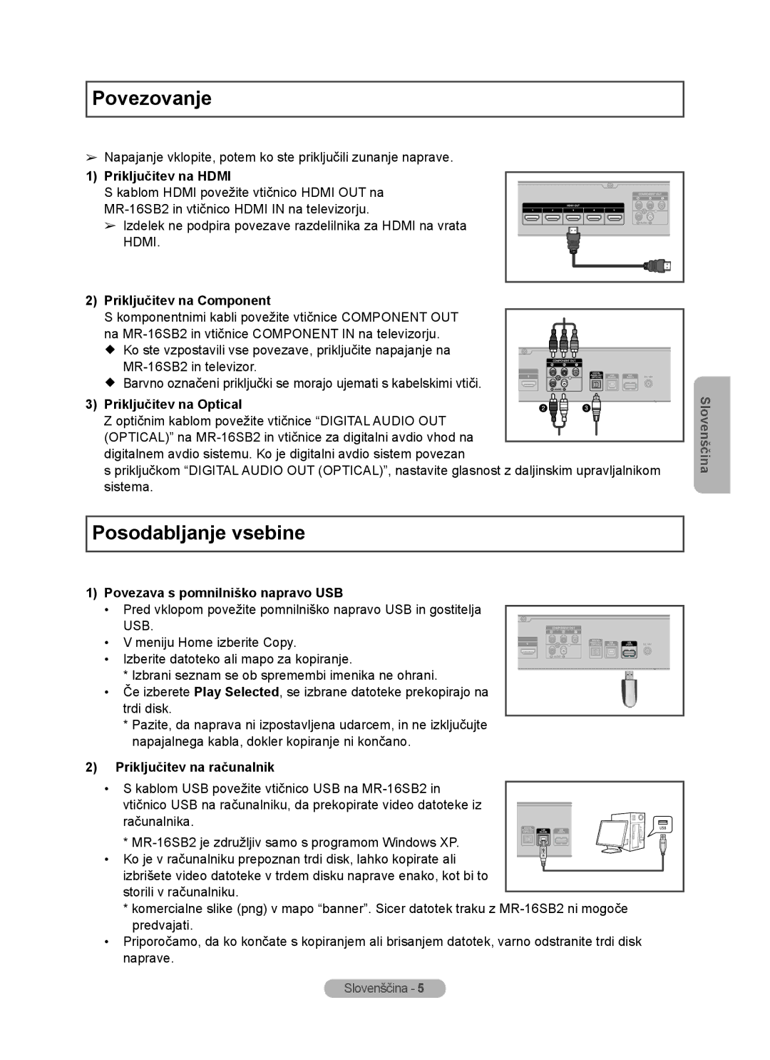 Samsung MR-16SB2 manual Povezovanje, Posodabljanje vsebine 