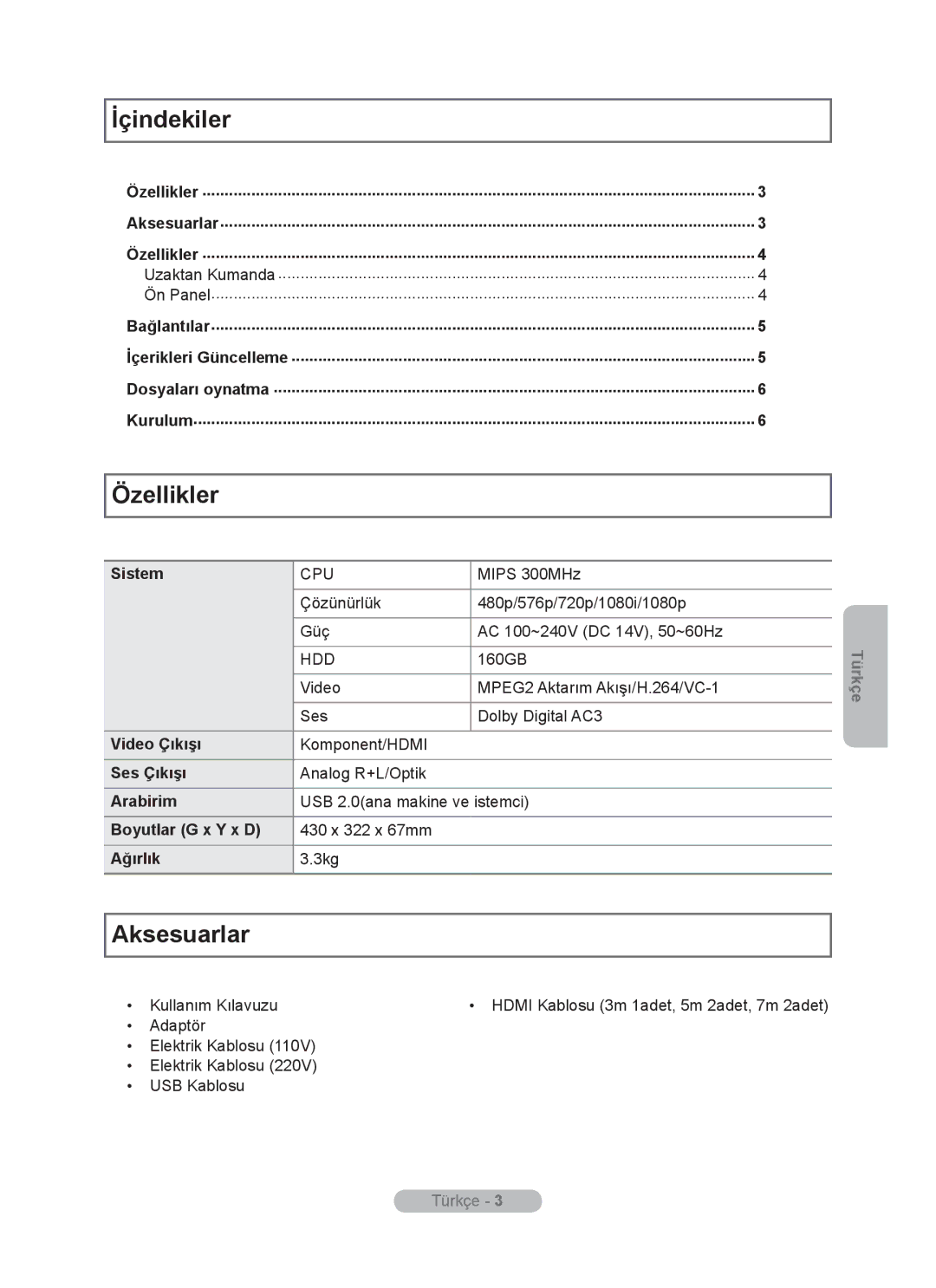 Samsung MR-16SB2 manual İçindekiler, Aksesuarlar 