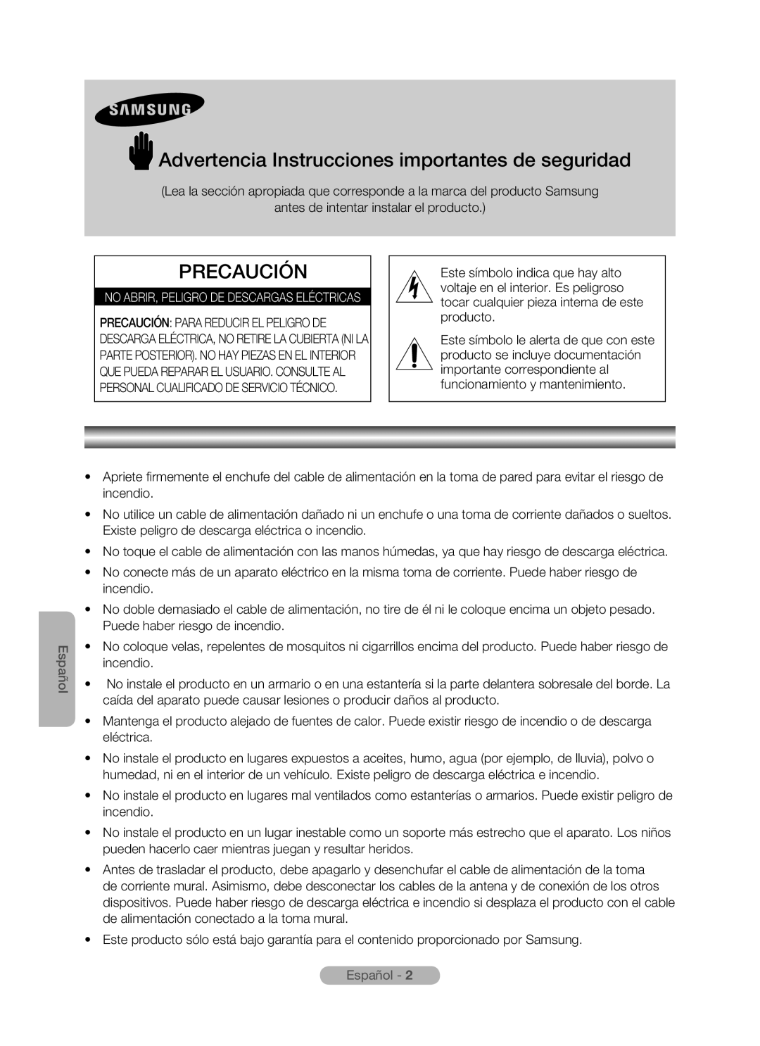 Samsung MR-16SB2 manual Advertencia Instrucciones importantes de seguridad, No ABRIR, Peligro DE Descargas Eléctricas 