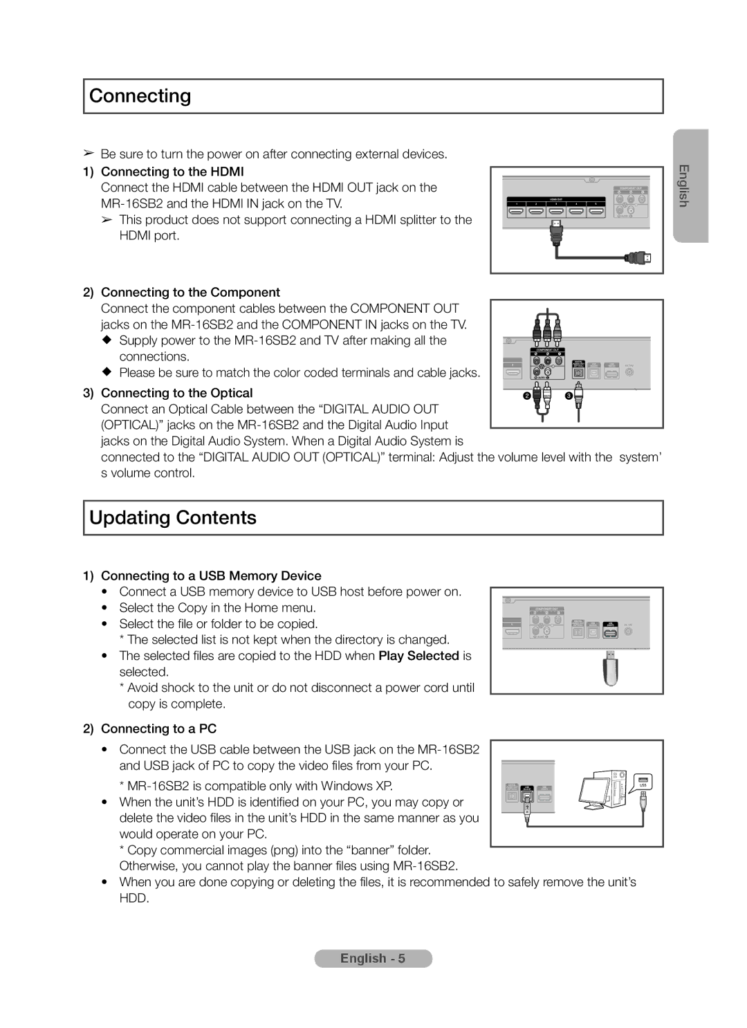 Samsung MR-16SB2 manual Connecting, Updating Contents 