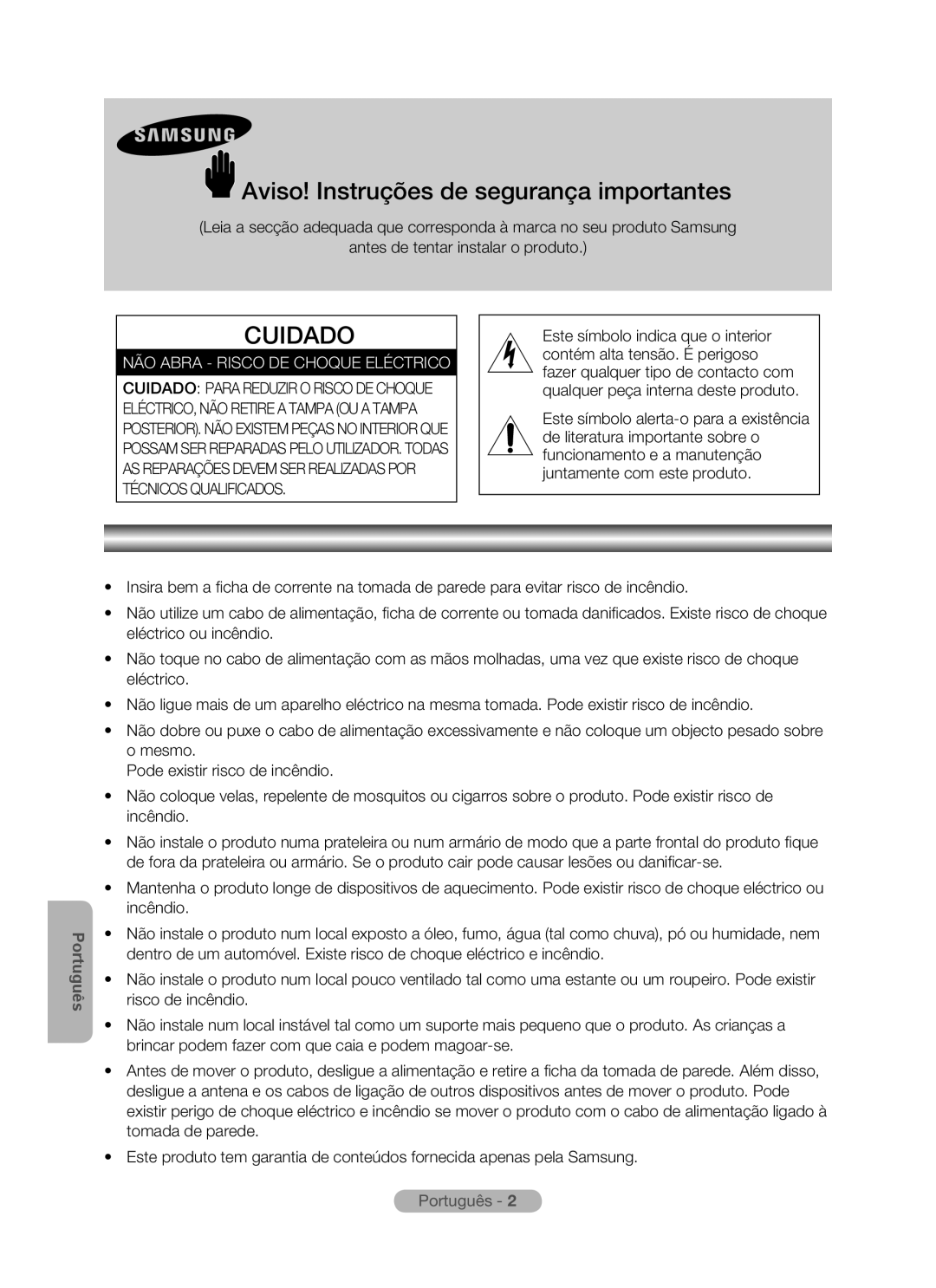 Samsung MR-16SB2 manual Aviso! Instruções de segurança importantes, NÃO Abra Risco DE Choque Eléctrico 