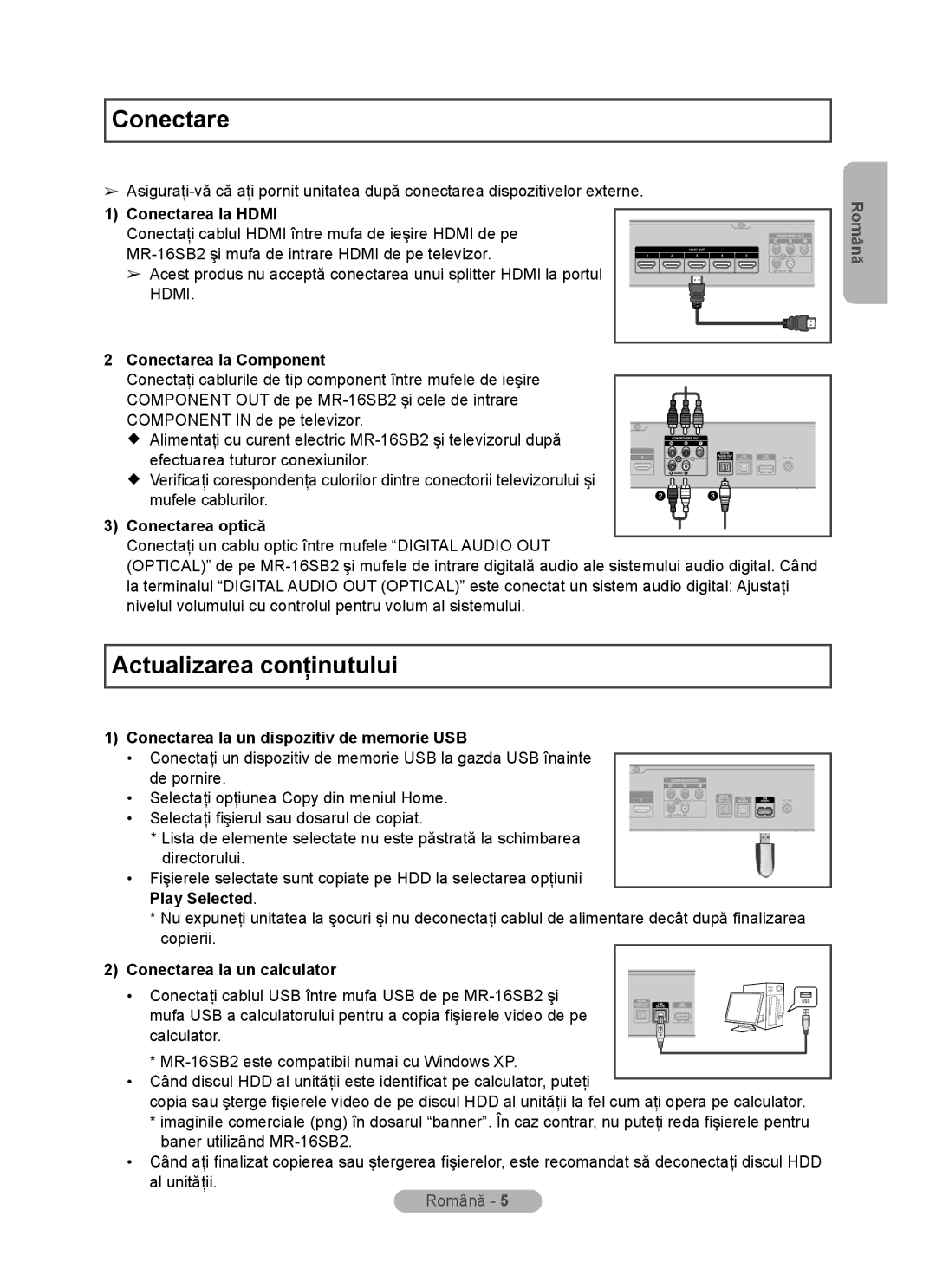 Samsung MR-16SB2 manual Conectare, Actualizarea conţinutului 