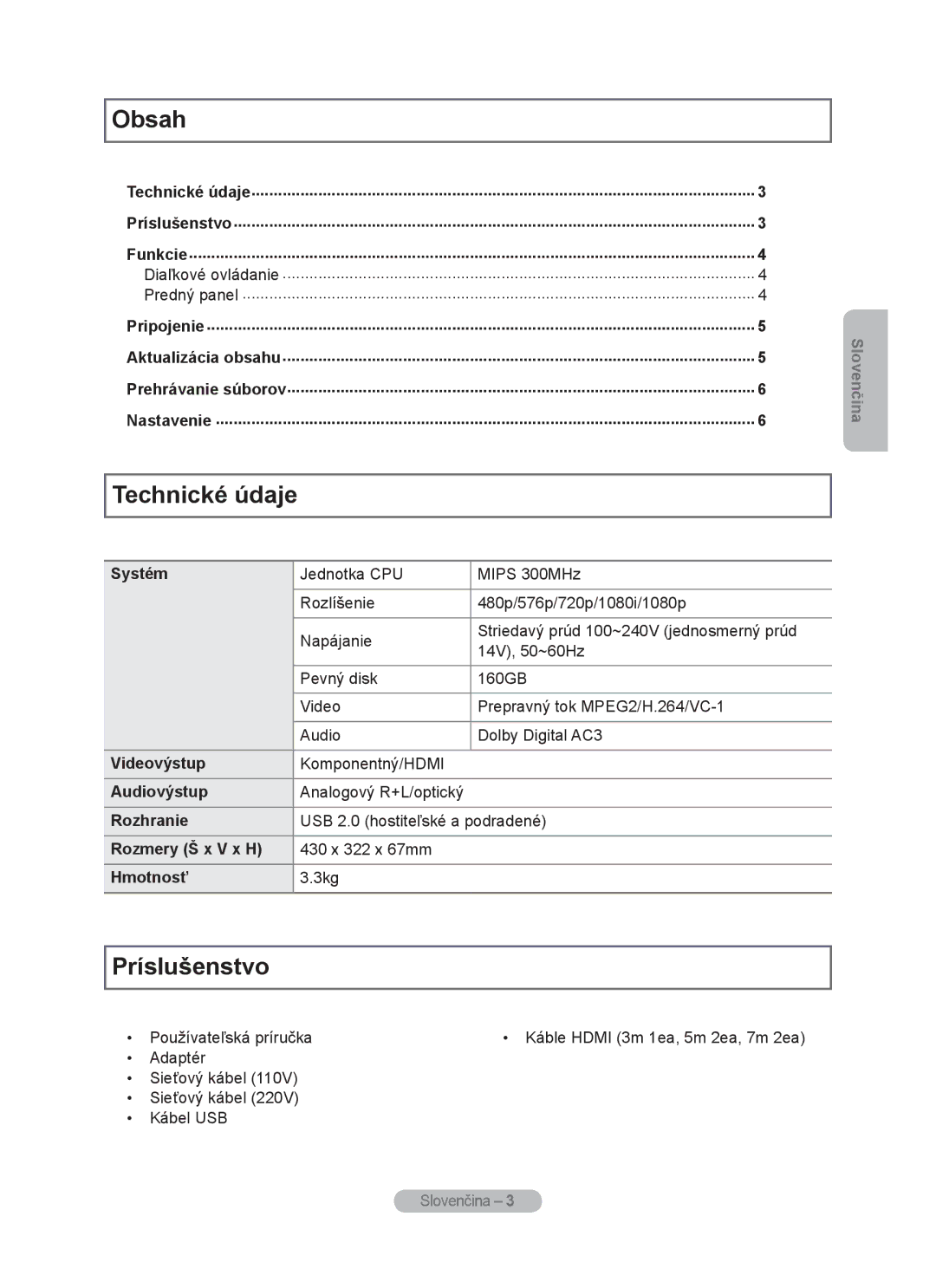 Samsung MR-16SB2 manual Technické údaje, Príslušenstvo 