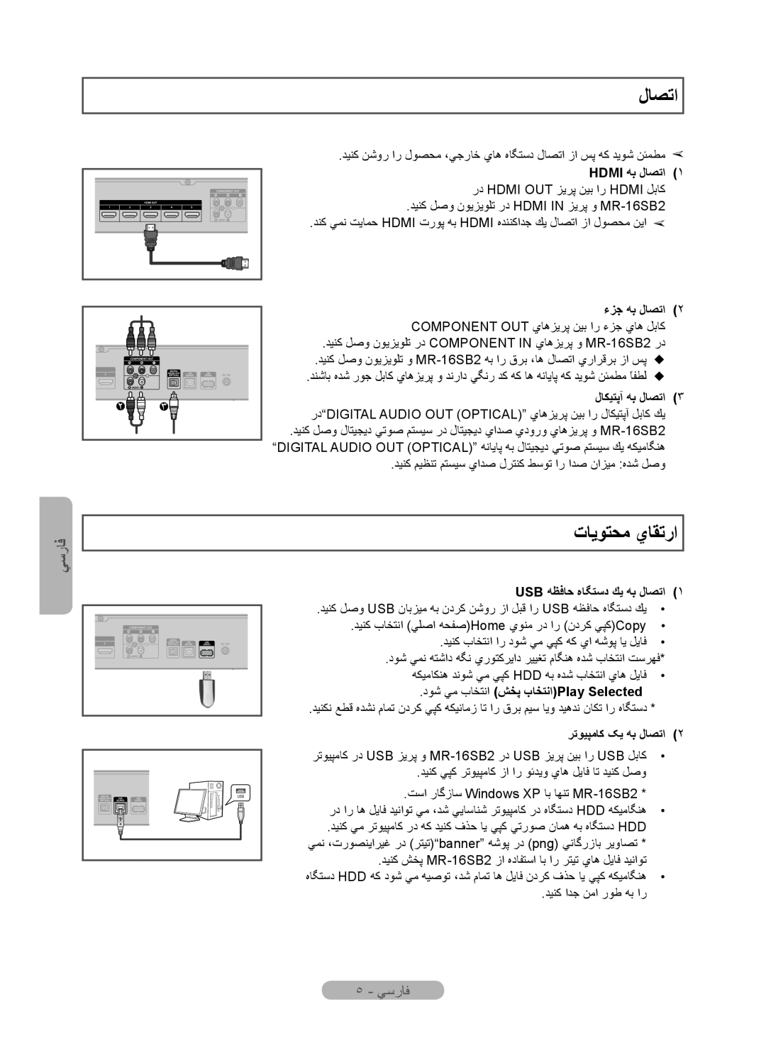 Samsung MR-16SB2 manual ﺕﺎﻳﻮﺘﺤﻣ ﻱﺎﻘﺗﺭﺍ, ٥ - ﻲﺳﺭﺎﻓ, Hdmi ﻪﺑ ﻝﺎﺼﺗﺍ, ءﺰﺟ ﻪﺑ ﻝﺎﺼﺗﺍ, ﻝﺎﻜﻴﺘﭘﺁ ﻪﺑ ﻝﺎﺼﺗﺍ, ﺮﺗﻮﻴﭙﻣﺎﮐ ﮏﻳ ﻪﺑ ﻝﺎﺼﺗﺍ 