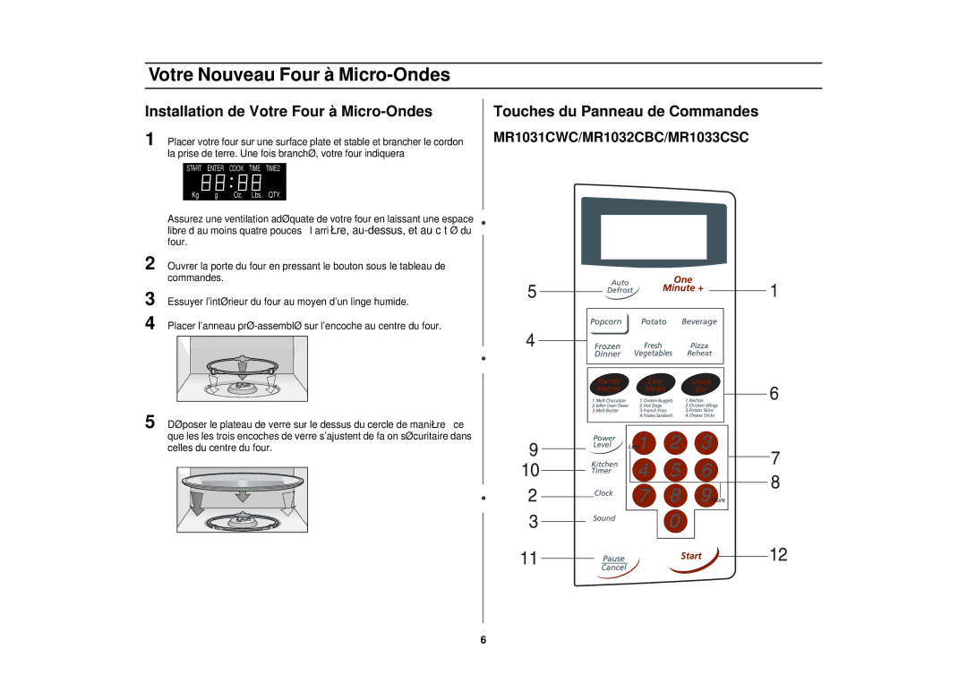 Samsung MR1352BB, MR1353SB, MR1351WB manual Votre Nouveau Four à Micro-Ondes, Installation de Votre Four à Micro-Ondes 