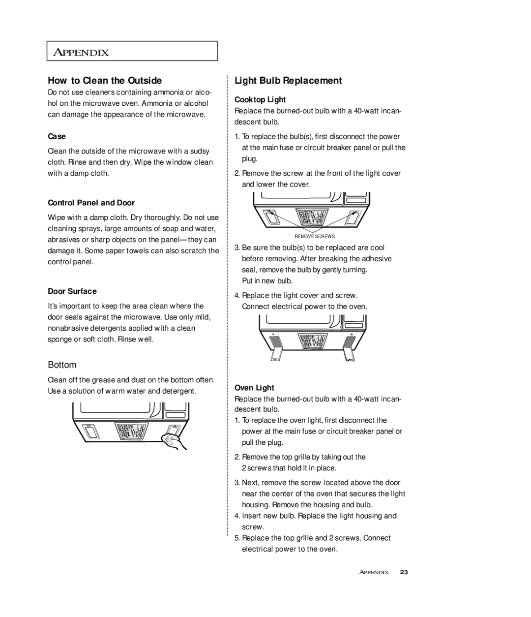 Samsung MR6698WB, MR6699SB, MR6699GB owner manual How to Clean the Outside, Light Bulb Replacement 