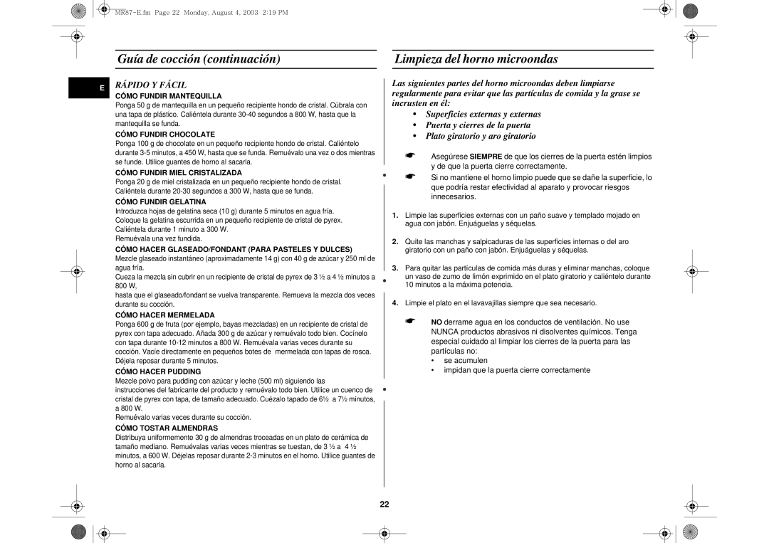 Samsung MR87/XEC, MR87-S/XEC manual Limpieza del horno microondas, Rápido Y Fácil 