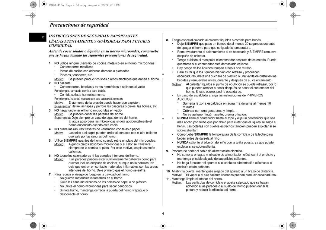 Samsung MR87/XEC, MR87-S/XEC manual Precauciones de seguridad, Comida sellada herméticamente 