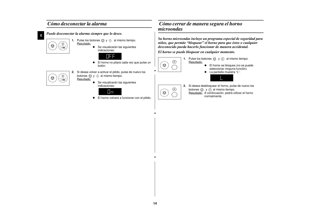 Samsung MR87/XEC, MR87-S/XEC manual Cómo desconectar la alarma, Cómo cerrar de manera segura el horno microondas 