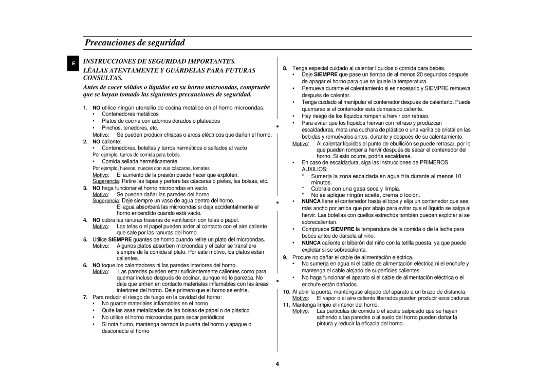 Samsung MR87/XEC, MR87-S/XEC manual Precauciones de seguridad, Comida sellada herméticamente 