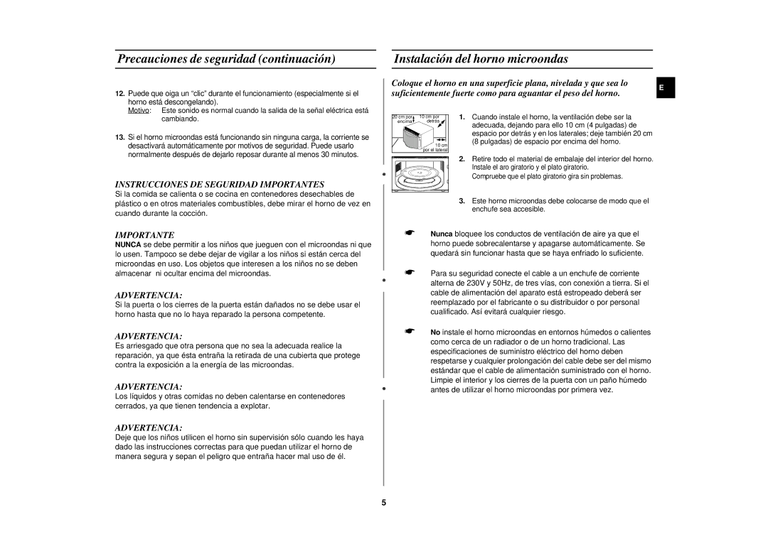 Samsung MR87-S/XEC, MR87/XEC manual Instrucciones DE Seguridad Importantes, Advertencia 