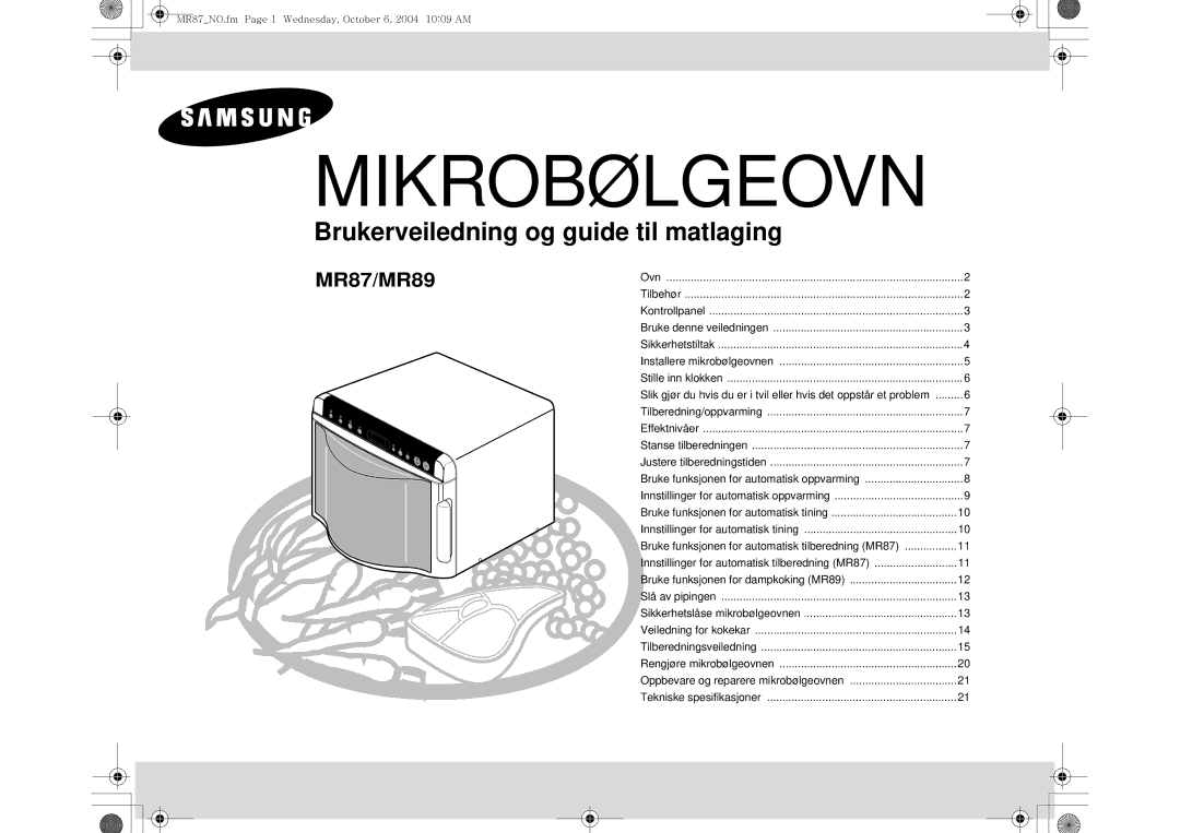 Samsung MR87/XEE manual Mikrobølgeovn 