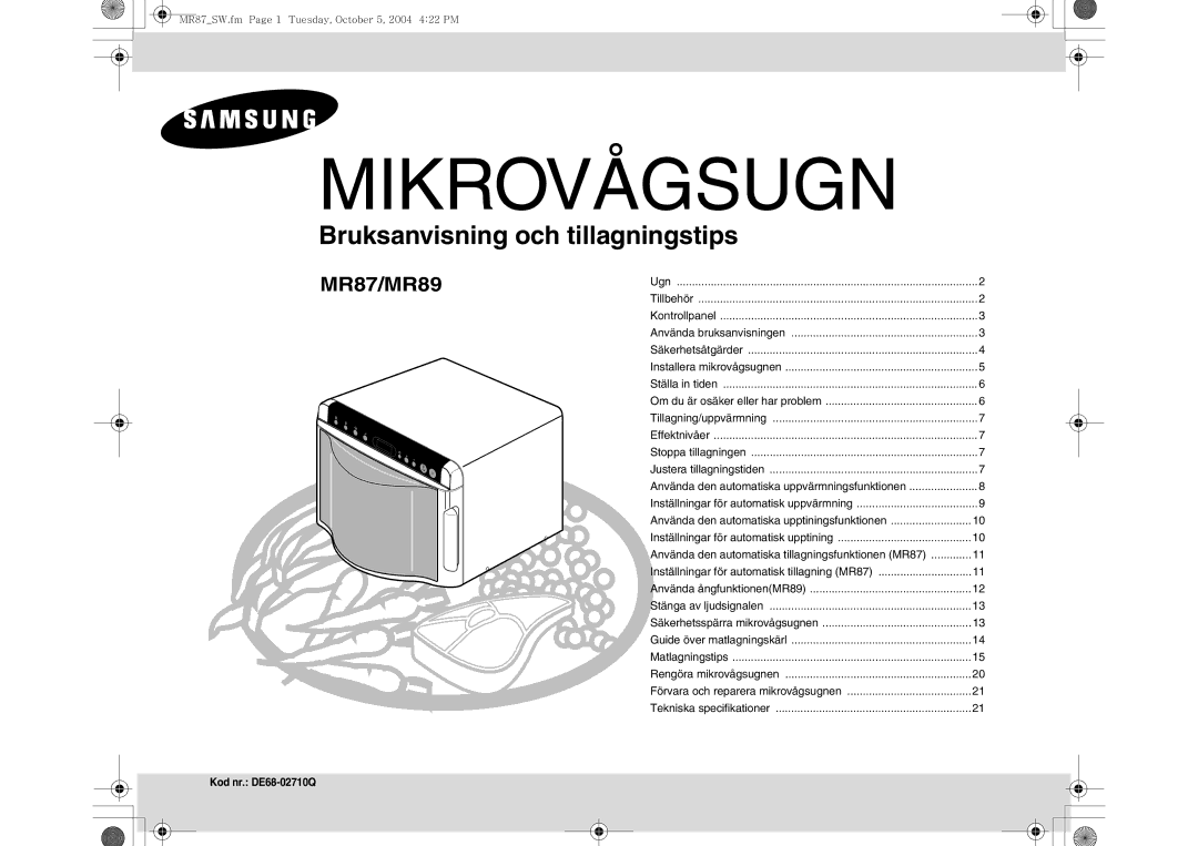 Samsung MR87/XEE manual Mikrovågsugn 