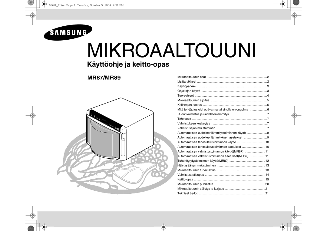 Samsung MR87/XEE manual Mikroaaltouuni 