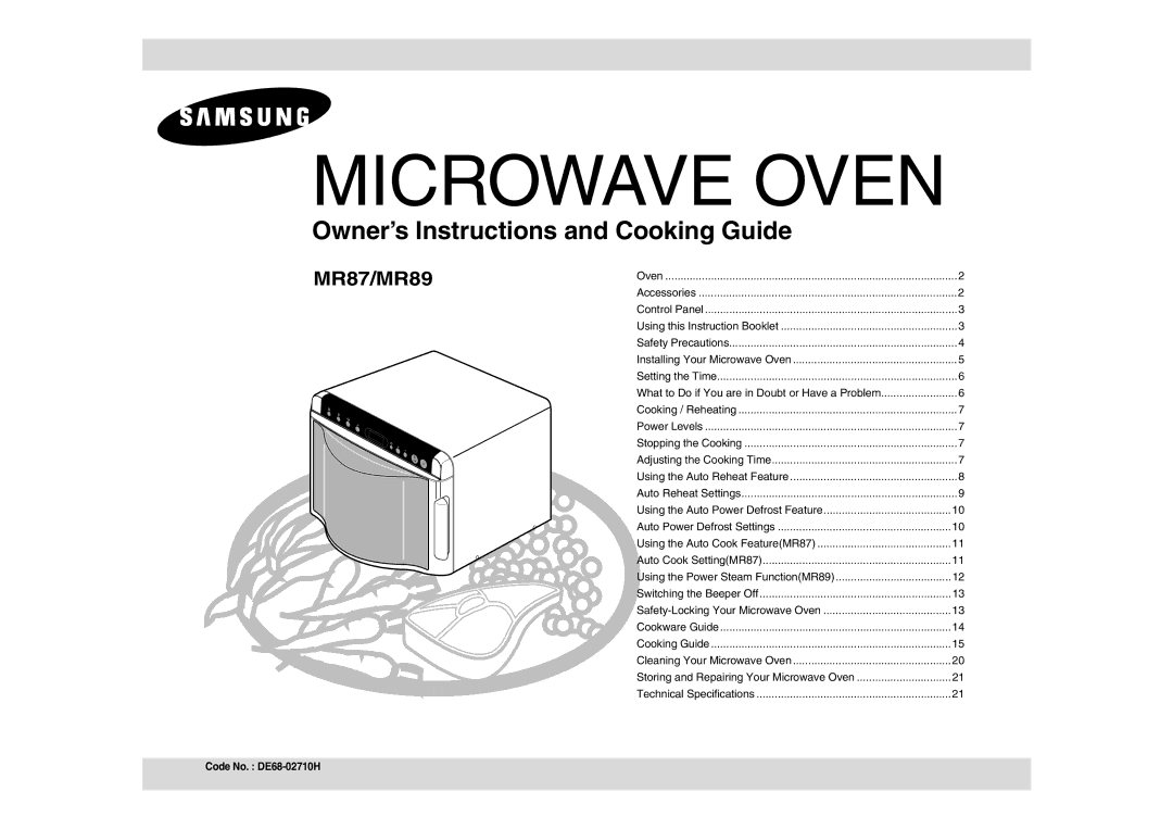 Samsung MR89/NIG, MR89-S/ELE, MR89/PEC, MR89-S/SLI manual Microwave Oven 