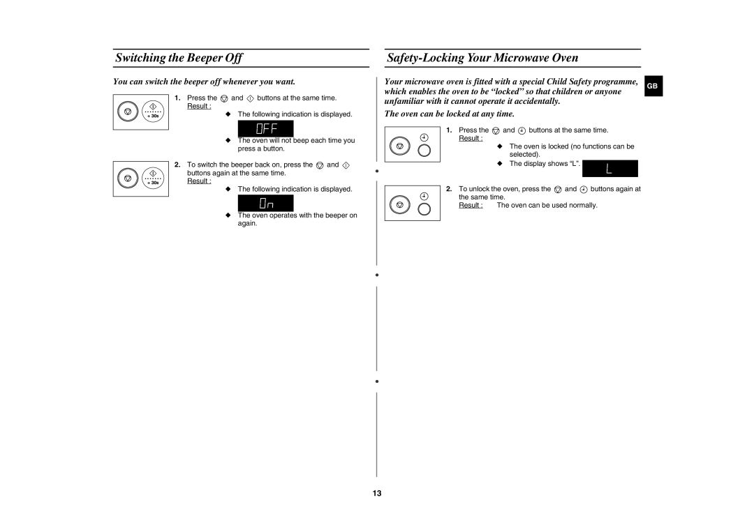 Samsung MR89/NIG, MR89-S/ELE, MR89/PEC, MR89-S/SLI manual Switching the Beeper Off, Safety-Locking Your Microwave Oven 