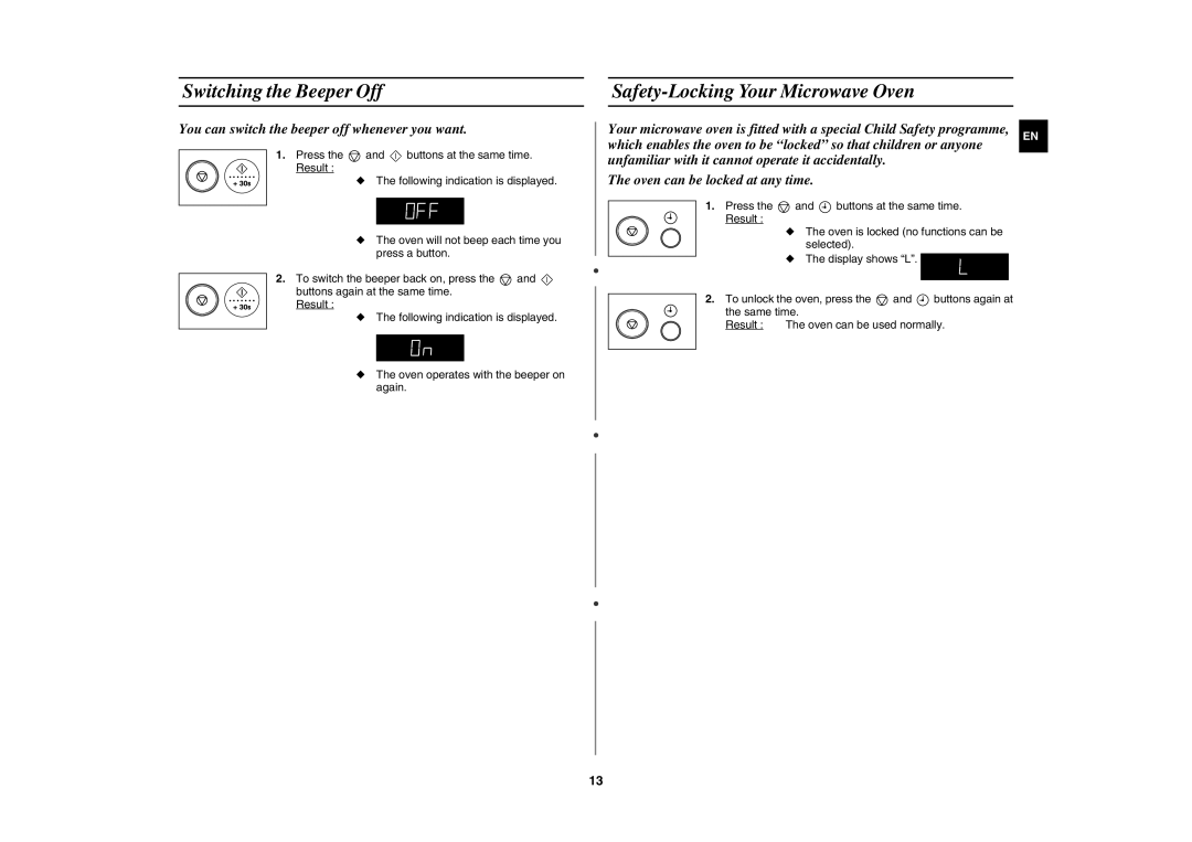 Samsung MR89-S/SLI, MR89/NIG manual Switching the Beeper Off, Safety-Locking Your Microwave Oven 