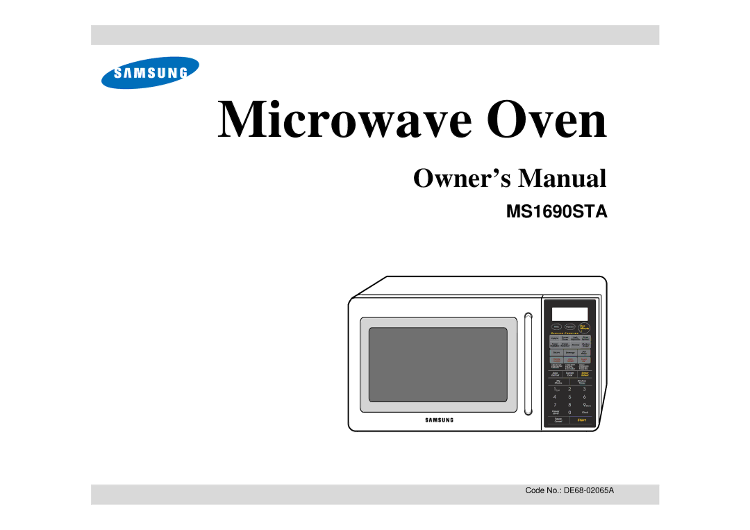 Samsung DE68-02065A, MS1690STA manual Microwave Oven 