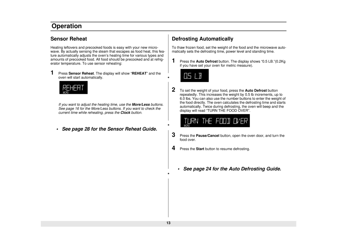 Samsung DE68-02065A, MS1690STA manual Sensor Reheat, Defrosting Automatically 