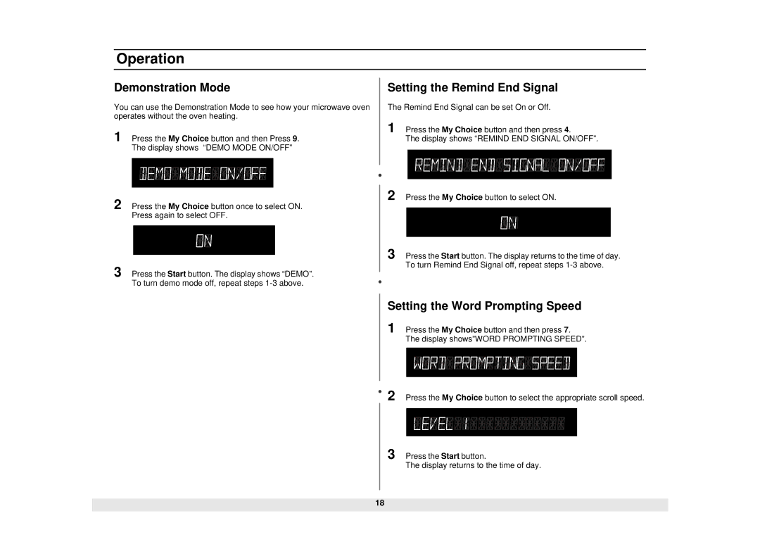 Samsung MS1690STA, DE68-02065A manual Demonstration Mode, Setting the Remind End Signal, Setting the Word Prompting Speed 