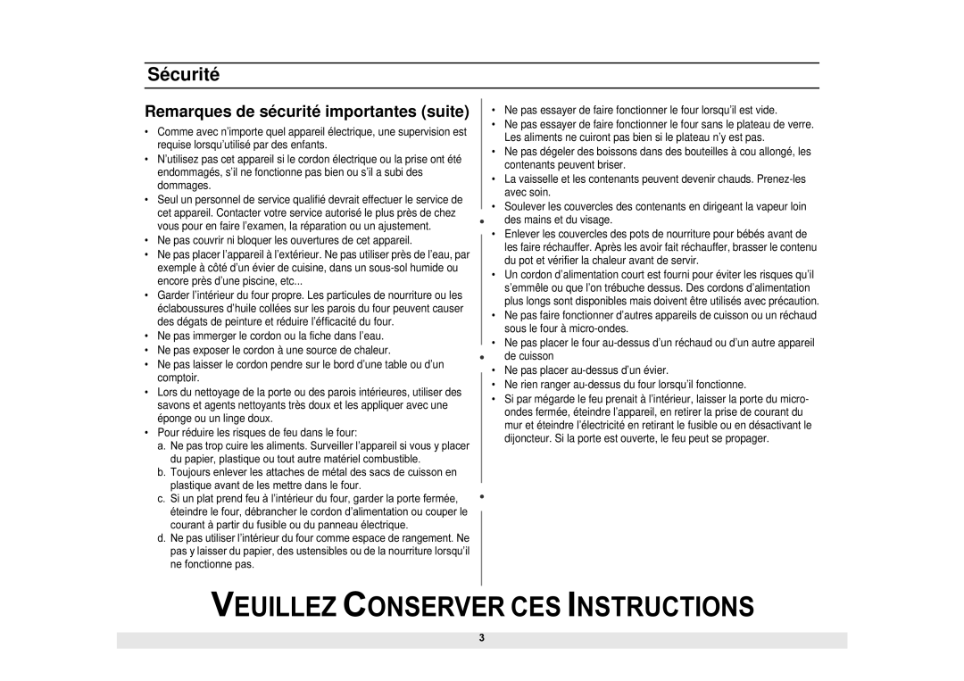 Samsung DE68-02065A, MS1690STA manual Sécurité 