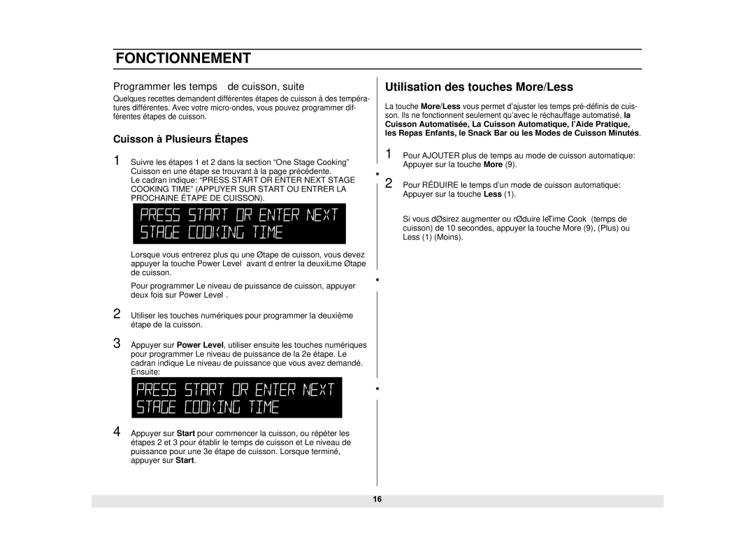 Samsung MS1690STA, DE68-02065A manual Utilisation des touches More/Less 