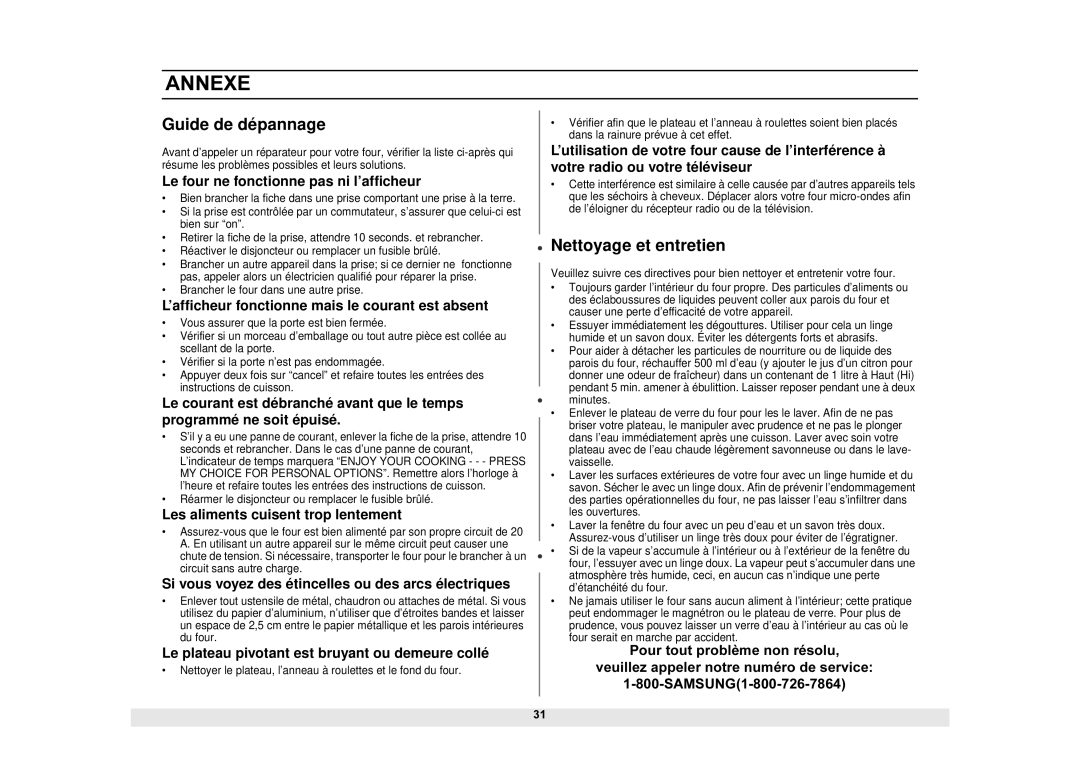 Samsung DE68-02065A, MS1690STA manual Guide de dépannage, Nettoyage et entretien 