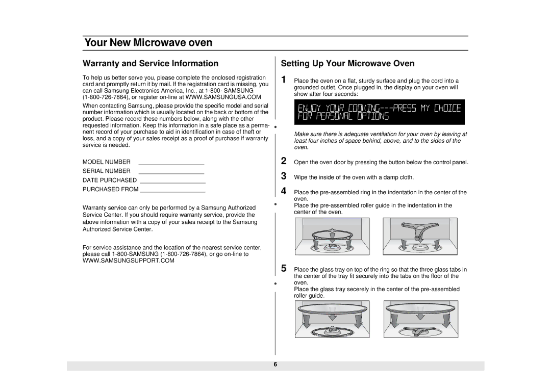 Samsung MS1070WA, MS1970SA, MS1970BA, MS1970WA, MS1270WA manual Warranty and Service Information, Model Number Serial Number 