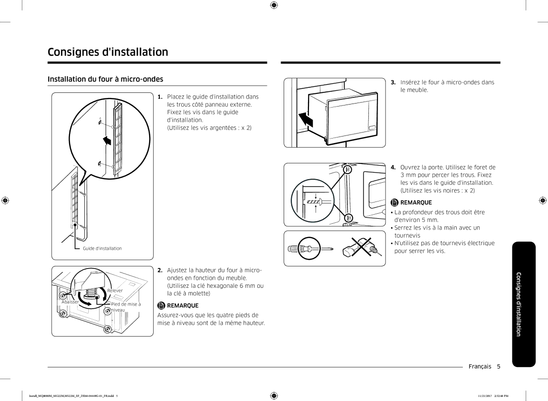 Samsung MG22M8074AT/EF, MS22M8054AK/EF, MG22M8054AK/EF manual Consignes dinstallation, Installation du four à micro-ondes 