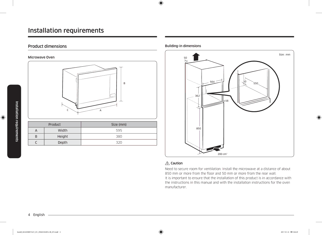 Samsung MS22M8054AK/EF, MS22M8074AT/EF manual Product dimensions 