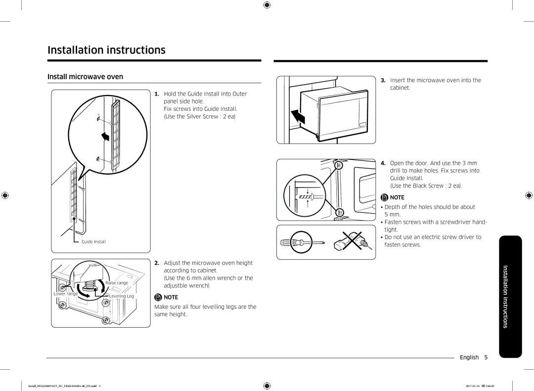 Samsung MS22M8074AT/EF, MS22M8054AK/EF manual Installation instructions, Install microwave oven 