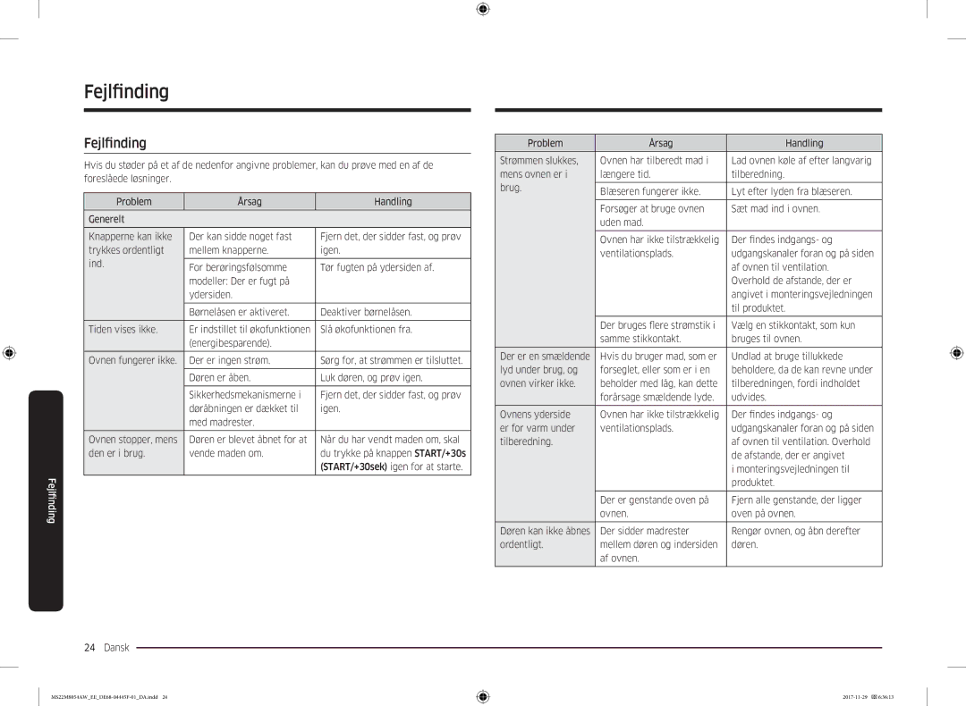 Samsung MS22M8054AW/EE, MS22M8054AK/EE manual Fejlfinding 