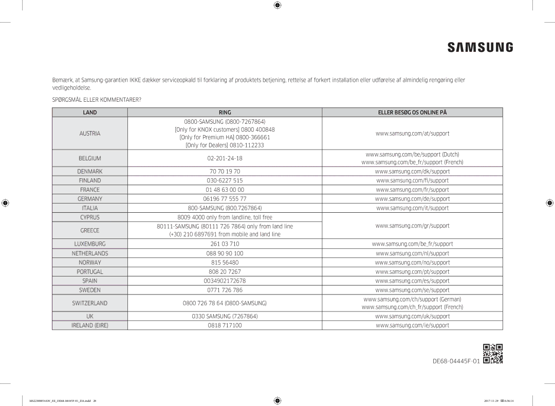 Samsung MS22M8054AW/EE manual 02-201-24-18, 70 70 19, 030-6227, 01 48 63 00, 06196 77 555, 261 03, 088 90 90, 815, 808 20 