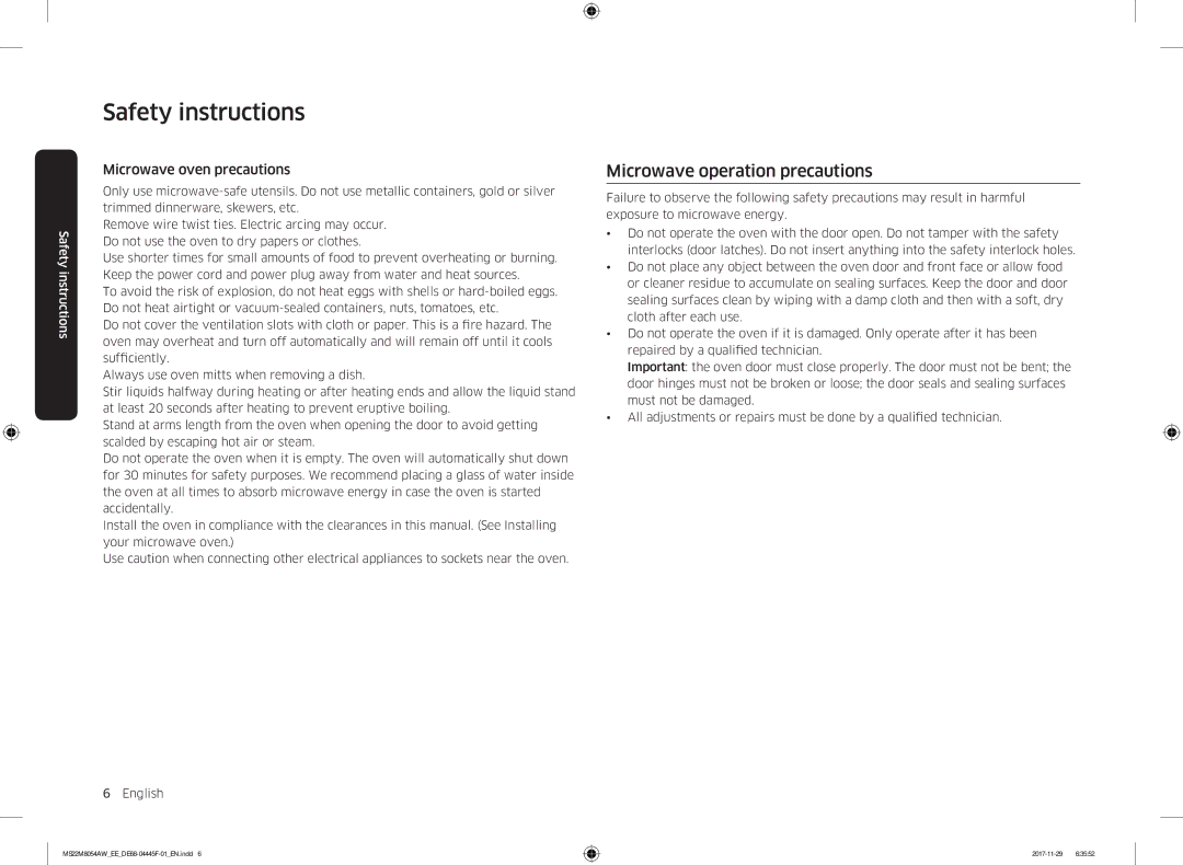 Samsung MS22M8054AW/EE, MS22M8054AK/EE manual Microwave operation precautions, Microwave oven precautions 