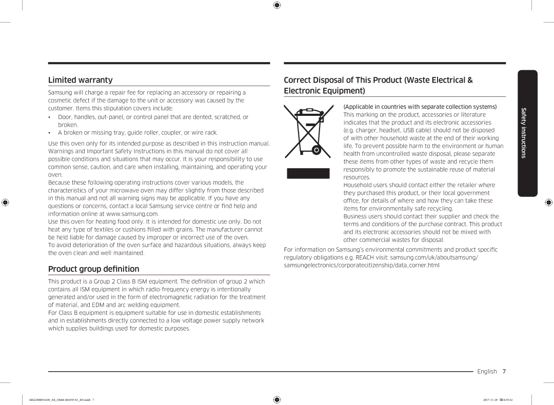 Samsung MS22M8054AK/EE, MS22M8054AW/EE manual Limited warranty, Product group definition 