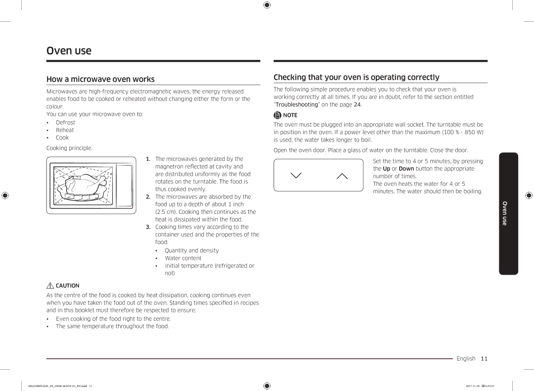 Samsung MS22M8054AK/EE manual Oven use, How a microwave oven works, Checking that your oven is operating correctly 