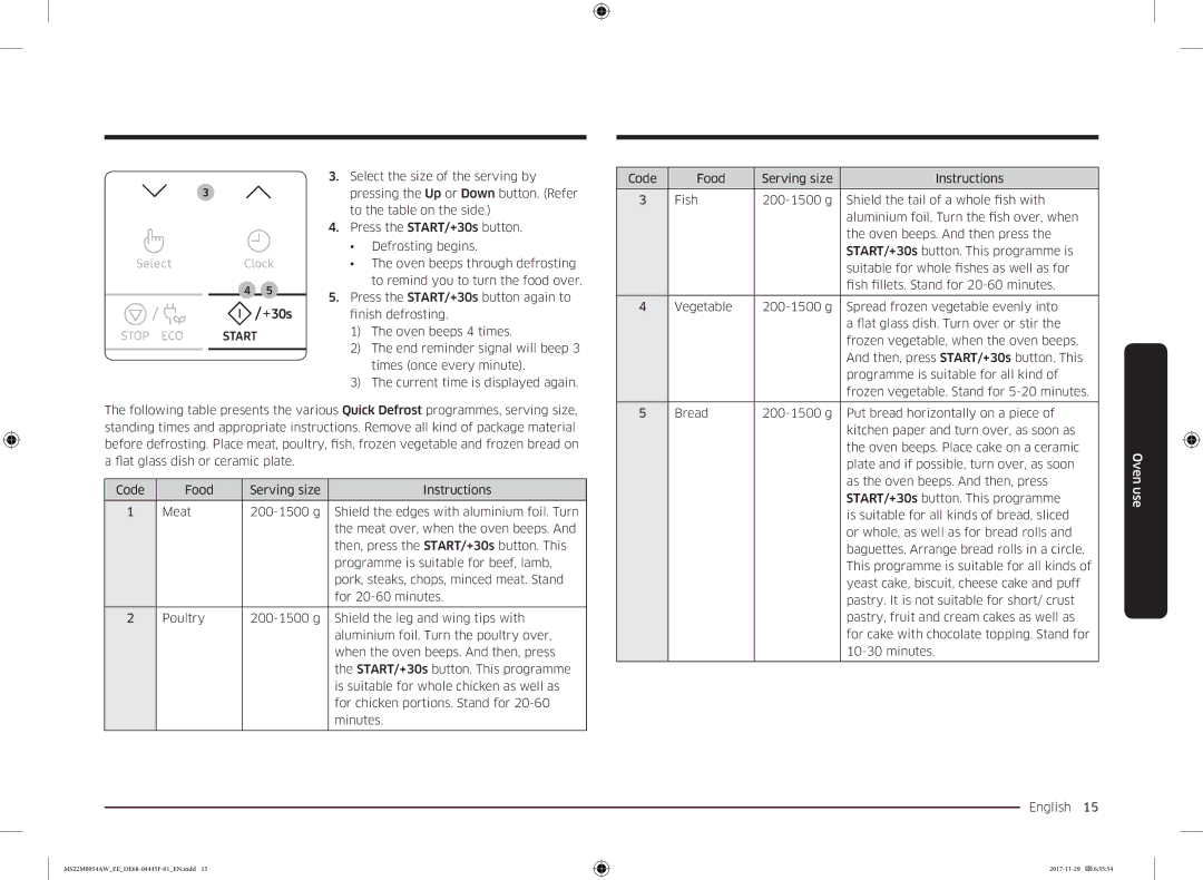 Samsung MS22M8054AK/EE, MS22M8054AW/EE manual Oven use 