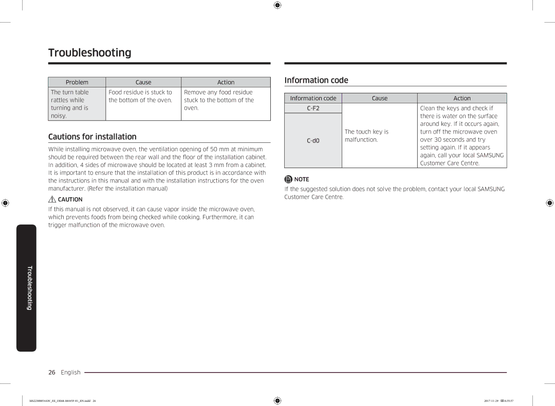 Samsung MS22M8054AW/EE, MS22M8054AK/EE manual Information code 