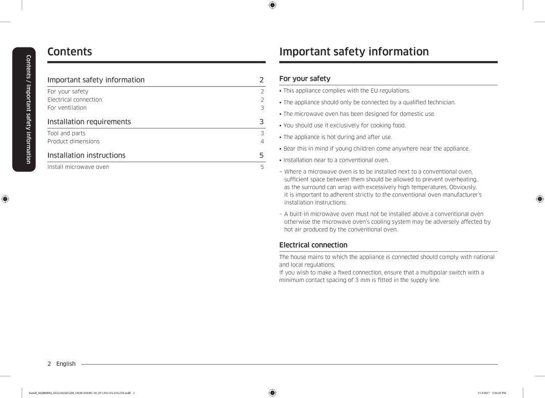 Samsung MS22M8054AW/EE, MS22M8074AT/EE, MS22M8054AK/EE manual Contents, Important safety information 