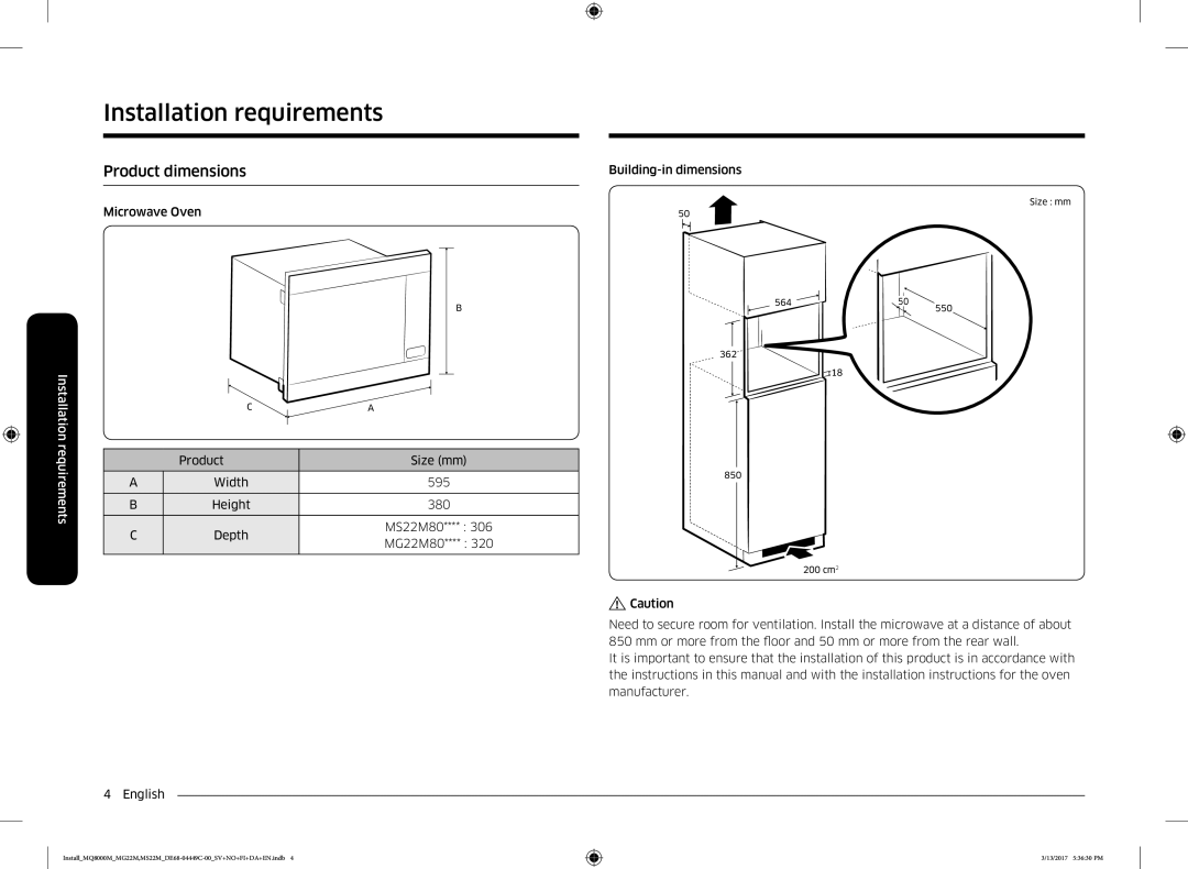 Samsung MS22M8074AT/EE, MS22M8054AW/EE, MS22M8054AK/EE manual Product dimensions 