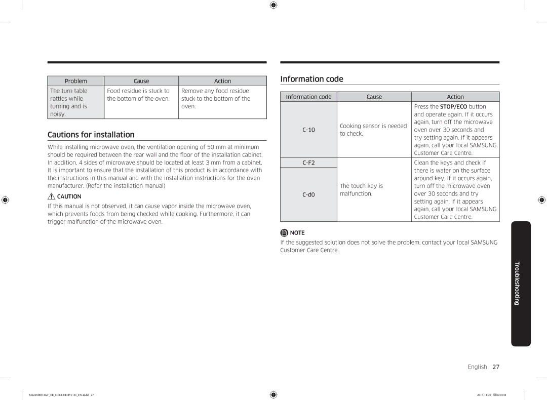 Samsung MS22M8074AT/EE manual Information code 