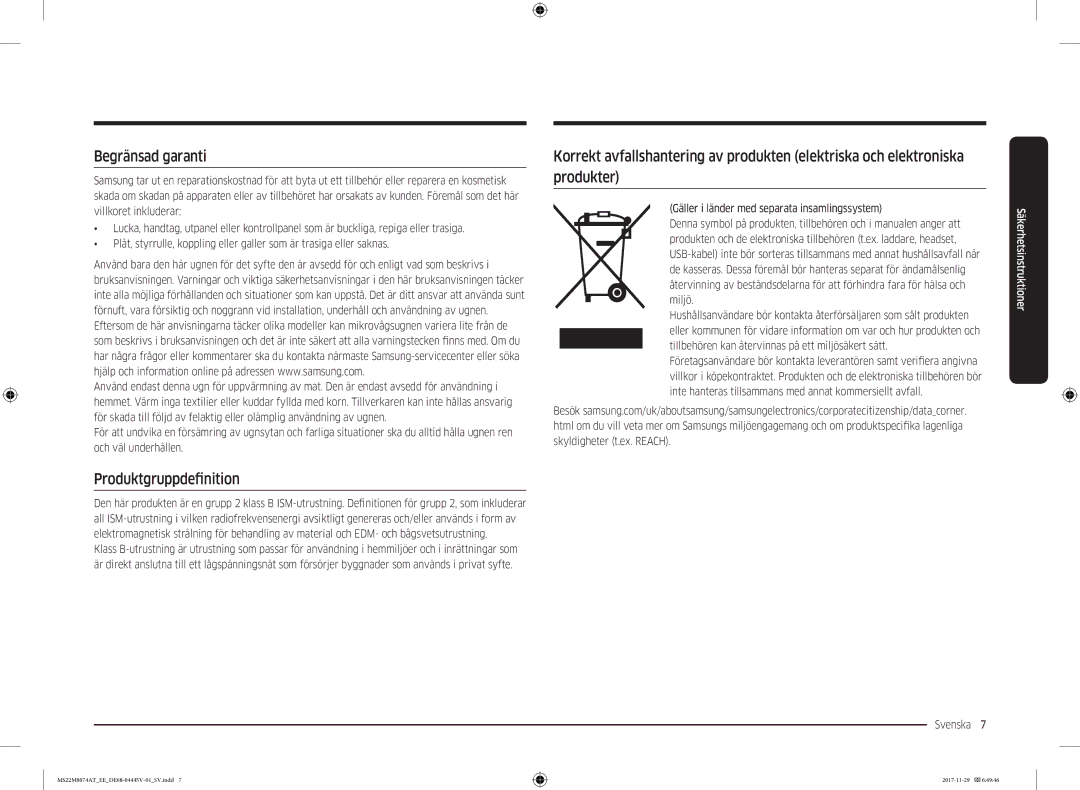 Samsung MS22M8074AT/EE manual Begränsad garanti, Produktgruppdefinition 