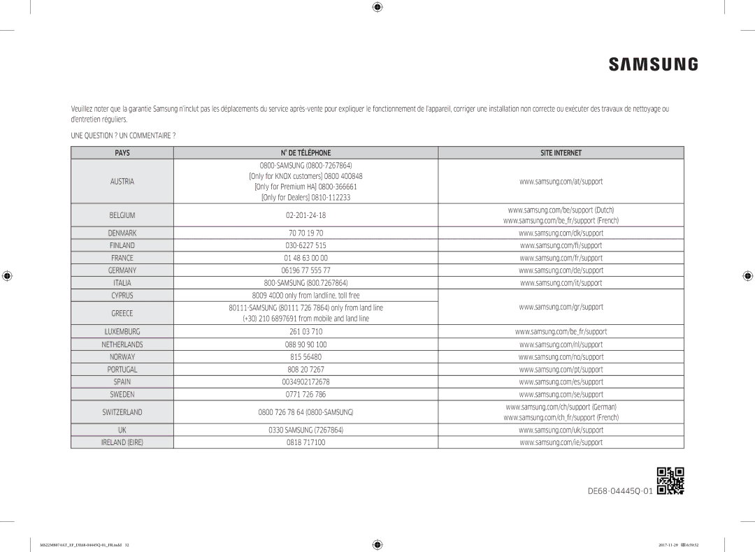 Samsung MS22M8074AT/EF manual DE68-04445Q-01 