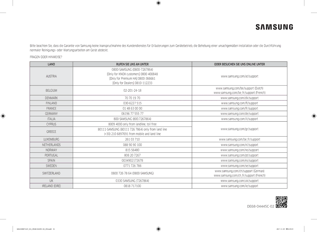 Samsung MS22M8074AT/EG manual DE68-04445C-02 