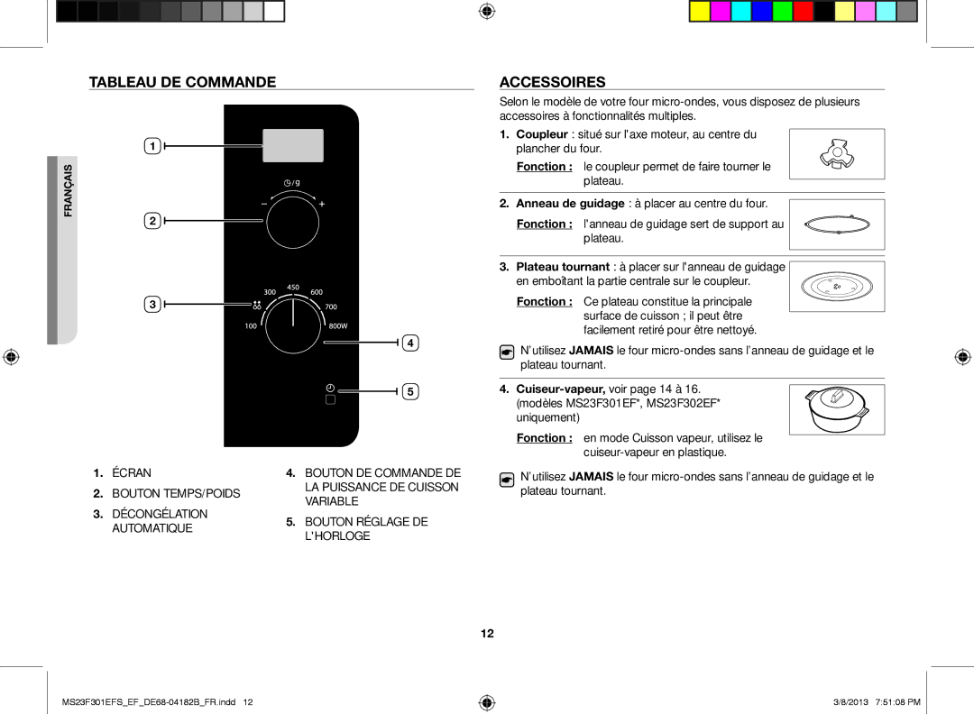 Samsung MS23F300EAK/EF manual Tableau de commande, Accessoires 