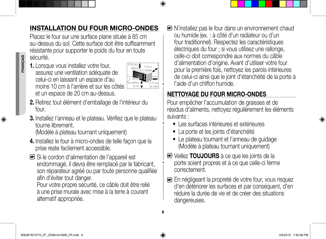 Samsung MS23F300EAK/EF manual Installation du four micro-ondes 