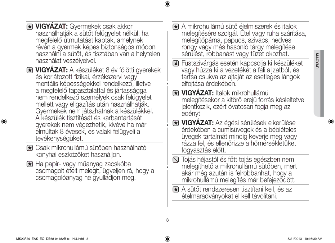 Samsung MS23F301EAW/SW, MS23F301EAS/EG, MS23F301ELW/EG, MS23F301ELW/EO, MS23F301EAS/EO, MS23F301EAW/EO manual Magyar 