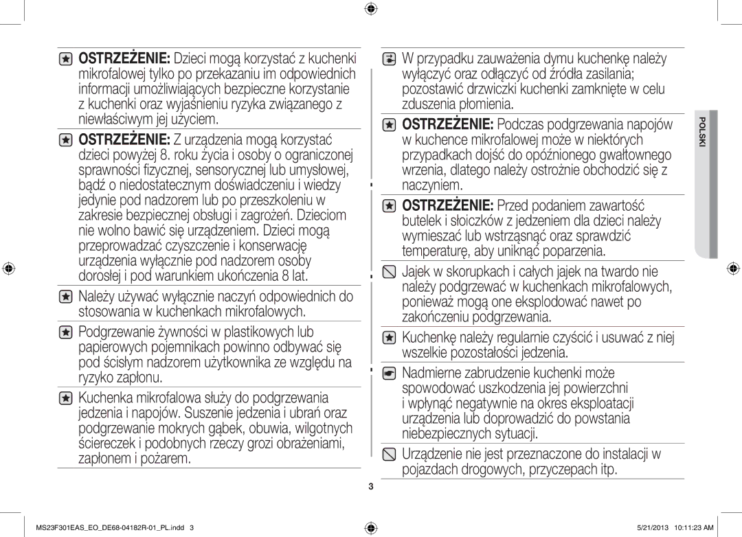 Samsung MS23F301EAS/EO, MS23F301EAS/EG, MS23F301ELW/EG, MS23F301ELW/EO, MS23F301EAW/EO, MS23F301EAW/SW manual Polski 