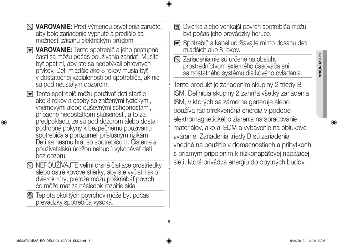 Samsung MS23F301EAS/EO, MS23F301EAS/EG, MS23F301ELW/EG, MS23F301ELW/EO, MS23F301EAW/EO, MS23F301EAW/SW manual Slovenčina 