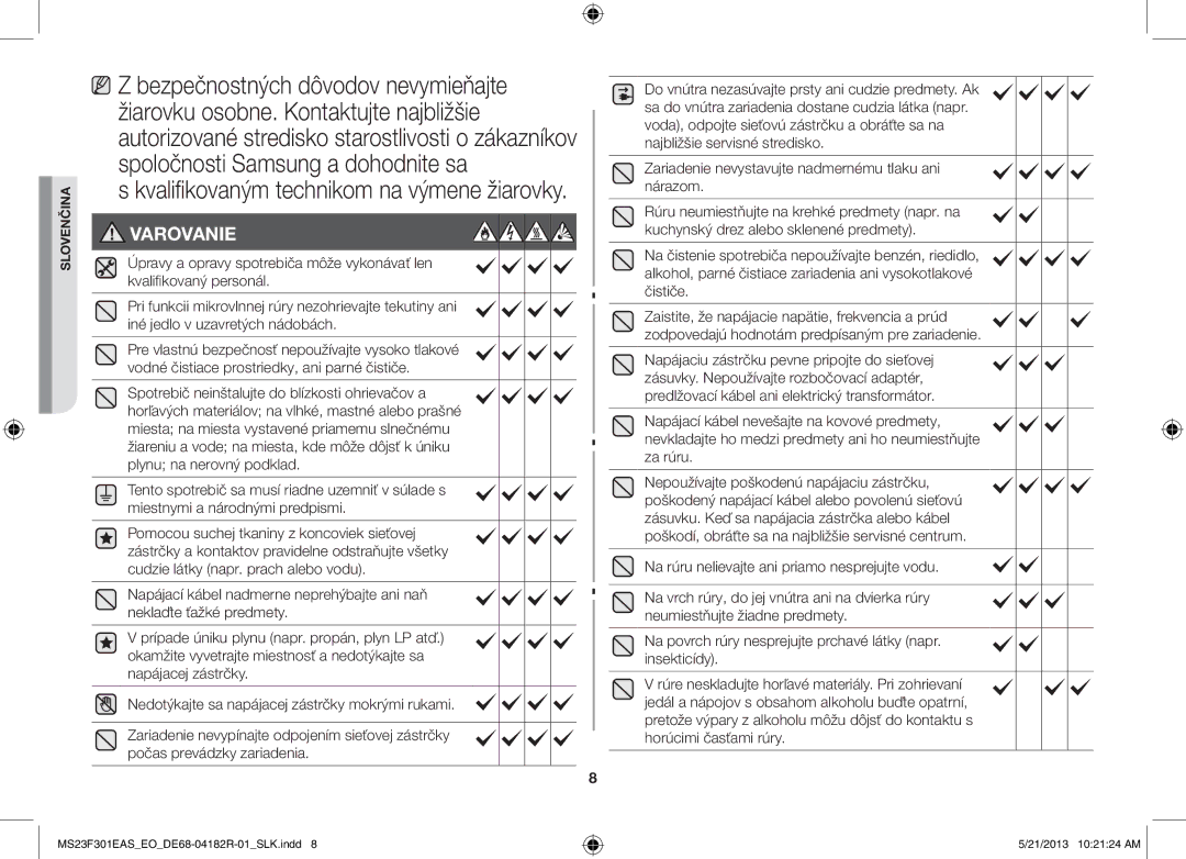 Samsung MS23F301EAS/EG, MS23F301ELW/EG Bezpečnostných dôvodov nevymieňajte, Kvalifikovaným technikom na výmene žiarovky 